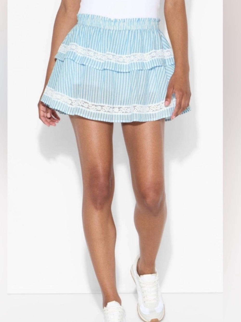 Blue & White Striped Ruffle Skirt with Lace Trim - Picture 2 of 5